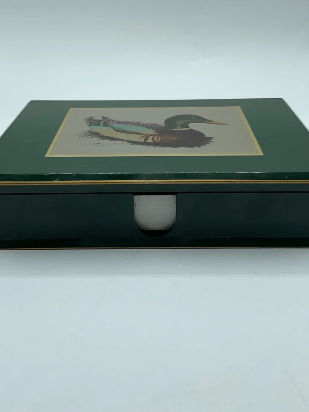 Vintage  Otagiri lacquerware letter box hand-painted mallard duck home decor